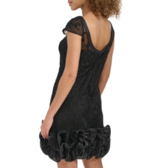 Kensie Women's Embroidered-Mesh Ruffled-Hem Sheath Dress - Black - Picture 2 of 3